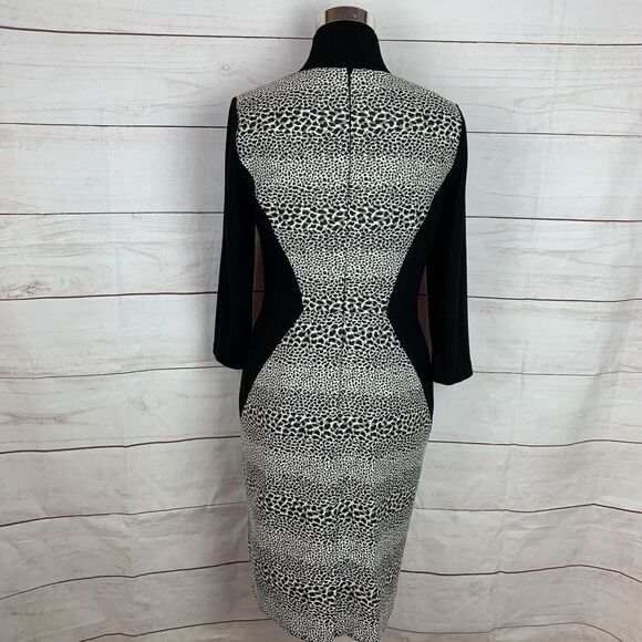 Muse dress Formal colorblock animal print 8 medium M zip black bodycon Career - Picture 6 of 16